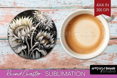 White Flowers Round Coaster - Floral Coaster PNG Sublimation Product Image 1