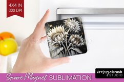 White Flowers Magnet Sublimation - Floral Square Magnet PNG Product Image 1