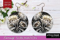 White Flowers Round Earrings - Floral PNG Sublimation Product Image 1