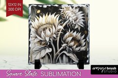 White Flowers Slate PNG - Floral Square Slate Sublimation Product Image 1