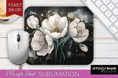 White Flowers Mouse Pad Sublimation - Floral Mousepad PNG Product Image 1
