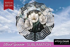 White Flowers Wind Spinner Sublimation PNG - Floral Round Product Image 1