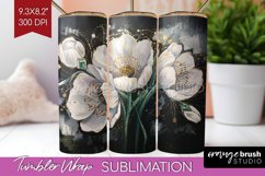 White Flowers Tumbler Wrap - Floral Tumbler PNG Sublimation Product Image 1