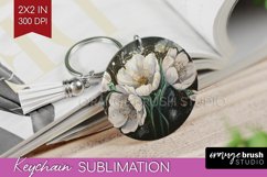 White Flowers Keychain PNG - Floral Keychain Sublimation Product Image 1