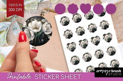 White Flowers Round Sticker - Floral Printable Sticker Sheet Product Image 1
