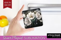 White Flowers Magnet Sublimation - Floral Square Magnet PNG Product Image 1
