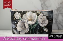 White Flowers Cosmetic Bag - Floral Makeup Bag PNG Product Image 1