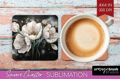 White Flowers Square Coaster - Floral Coaster PNG Product Image 1
