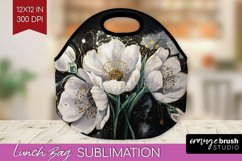 White Flowers Lunch Bag - Floral Lunch Bug PNG Sublimation Product Image 1