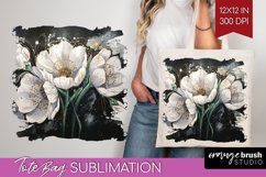 White Flowers Tote Bag - Floral Tote Bag PNG Sublimation Product Image 1