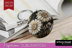 White Flowers Keychain PNG - Floral Keychain Sublimation Product Image 1