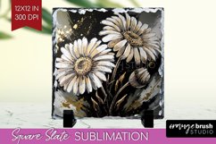 White Flowers Slate PNG - Floral Square Slate Sublimation Product Image 1