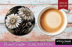White Flowers Round Coaster - Floral Coaster PNG Sublimation Product Image 1