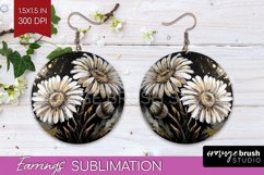 White Flowers Round Earrings - Floral PNG Sublimation Product Image 1