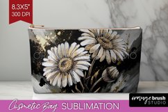 White Flowers Cosmetic Bag - Floral Makeup Bag PNG Product Image 1