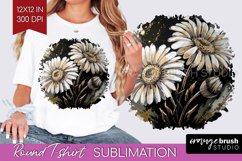 White Flowers Round Tshirt Background - Floral PNG Product Image 1
