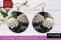 White Flowers Round Earrings - Floral PNG Sublimation Product Image 1