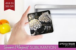 White Flowers Magnet Sublimation - Floral Square Magnet PNG Product Image 1