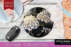 White Flowers Car Coaster - Floral Coaster PNG Sublimation Product Image 1
