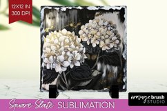 White Flowers Slate PNG - Floral Square Slate Sublimation Product Image 1
