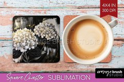 White Flowers Square Coaster - Floral Coaster PNG Product Image 1