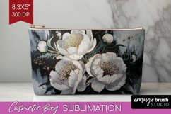 White Flowers Cosmetic Bag - Floral Makeup Bag PNG Product Image 1