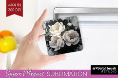 White Flowers Magnet Sublimation - Floral Square Magnet PNG Product Image 1