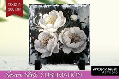 White Flowers Slate PNG - Floral Square Slate Sublimation Product Image 1