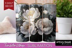 White Flowers Tumbler Wrap - Floral Tumbler PNG Sublimation Product Image 1