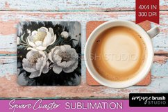 White Flowers Square Coaster - Floral Coaster PNG Product Image 1