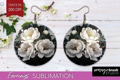 White Flowers Round Earrings - Floral PNG Sublimation Product Image 1