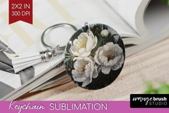 White Flowers Keychain PNG - Floral Keychain Sublimation Product Image 1