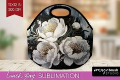White Flowers Lunch Bag - Floral Lunch Bug PNG Sublimation Product Image 1