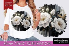 White Flowers Round Tshirt Background - Floral PNG Product Image 1
