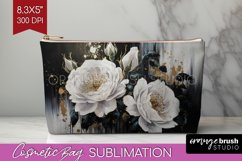 White Flowers Cosmetic Bag - Floral Makeup Bag PNG Product Image 1