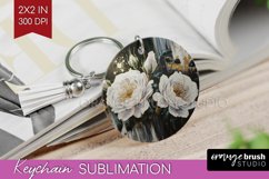 White Flowers Keychain PNG - Floral Keychain Sublimation Product Image 1