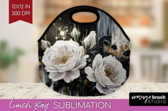 White Flowers Lunch Bag - Floral Lunch Bug PNG Sublimation Product Image 1