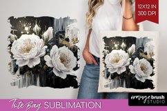 White Flowers Tote Bag - Floral Tote Bag PNG Sublimation Product Image 1