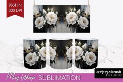 White Flowers Mug Wrap - Floral Mug PNG Sublimation Product Image 1