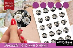 White Flowers Round Sticker - Floral Printable Sticker Sheet Product Image 1