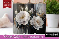 White Flowers Tumbler Wrap - Floral Tumbler PNG Sublimation Product Image 1