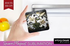 White Flowers Magnet Sublimation - Floral Square Magnet PNG Product Image 1