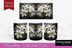 White Flowers Mug Wrap - Floral Mug PNG Sublimation Product Image 1
