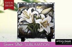 White Flowers Slate PNG - Floral Square Slate Sublimation Product Image 1