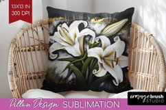 White Flowers Pillow Sublimation - Floral Pillow Cover PNG Product Image 1