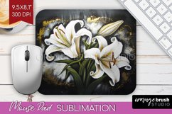 White Flowers Mouse Pad Sublimation - Floral Mousepad PNG Product Image 1