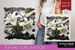 White Flowers Tote Bag - Floral Tote Bag PNG Sublimation Product Image 1