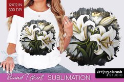 White Flowers Round Tshirt Background - Floral PNG Product Image 1