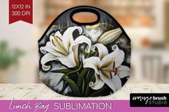 White Flowers Lunch Bag - Floral Lunch Bug PNG Sublimation Product Image 1