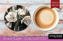White Flowers Round Coaster - Floral Coaster PNG Sublimation Product Image 1